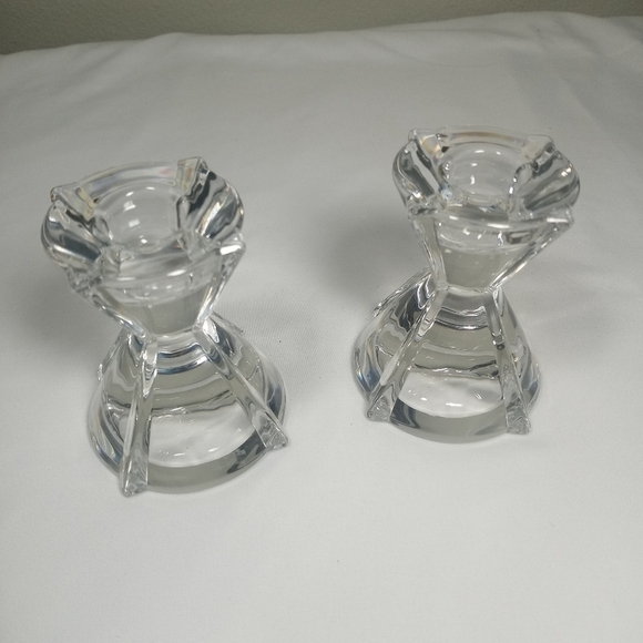 𝅺SET of 2 Mikasa "Lilliette" Austrian Lead Crystal Candle Holders Sticks 3.5" - Picture 1 of 8